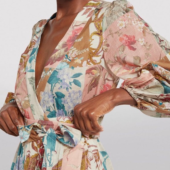 ZIMMERMANN Cassia Patchwork Floral Print Wrap Midi Dress - Picture 3 of 14